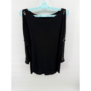 Cable & Gauge Black Cold Shoulder Cutout Detail 3/4 Sleeve Top M